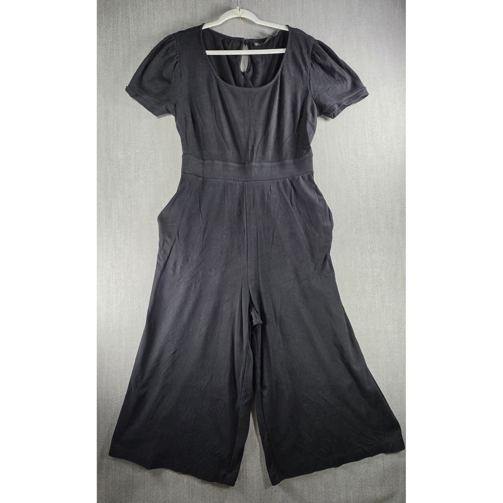 NY&C Jumpsuit Women XXL Black Puff Sleeve Wide Leg Cotton Pocket ID980006